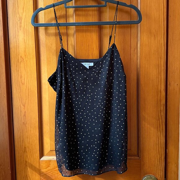 Nine West Black & Gold Polka Dot V-Neck Cami | Lined • Adjustable Straps - Small - Picture 1 of 8